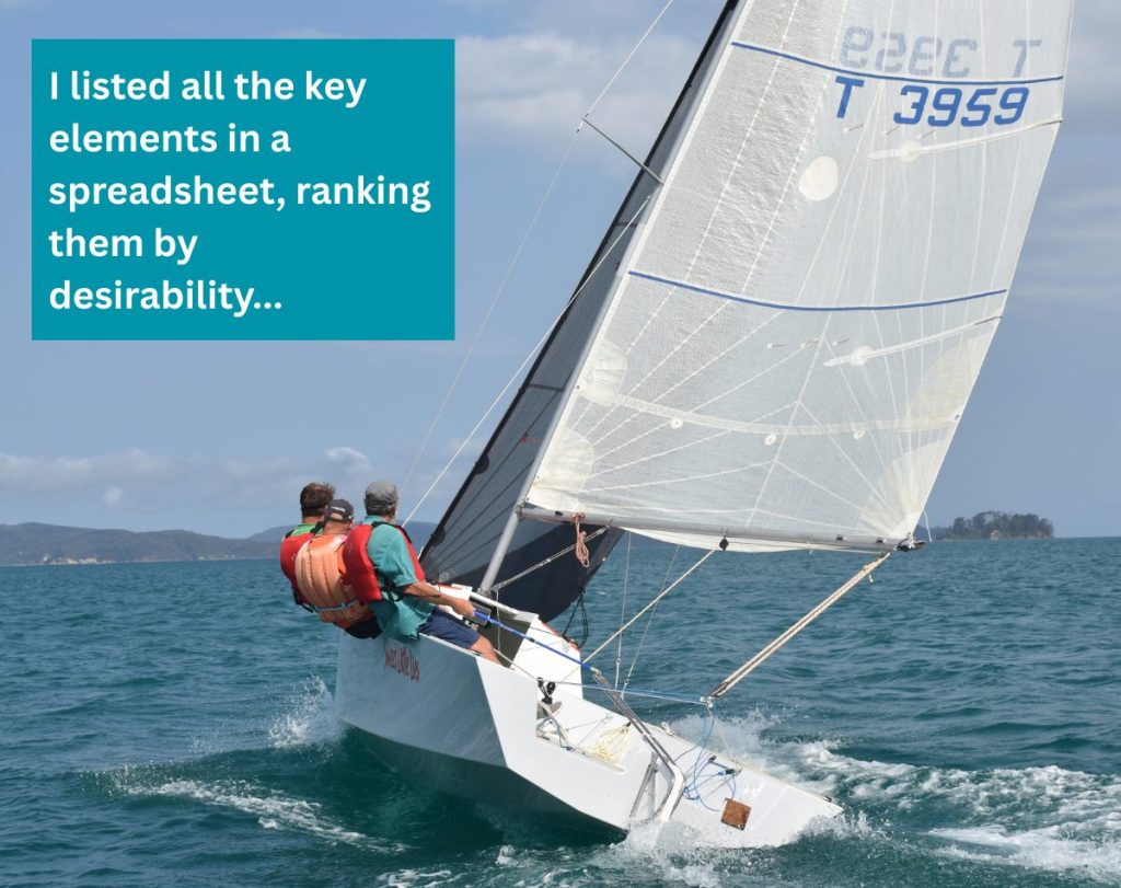 The rig and sails have been scavenged – she’ll go even better with purpose-designed gear.