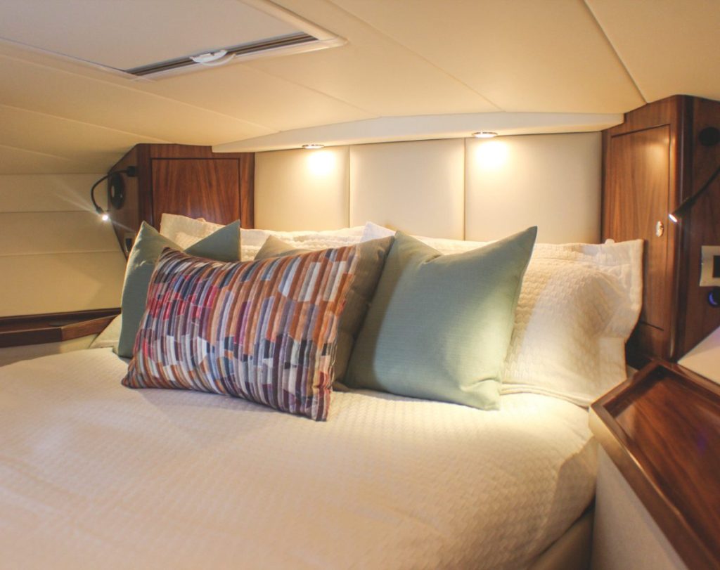 The attractive custom American walnut interior joinery was built in-house by skilled carpenters. // Allan Tongs Boat Builders