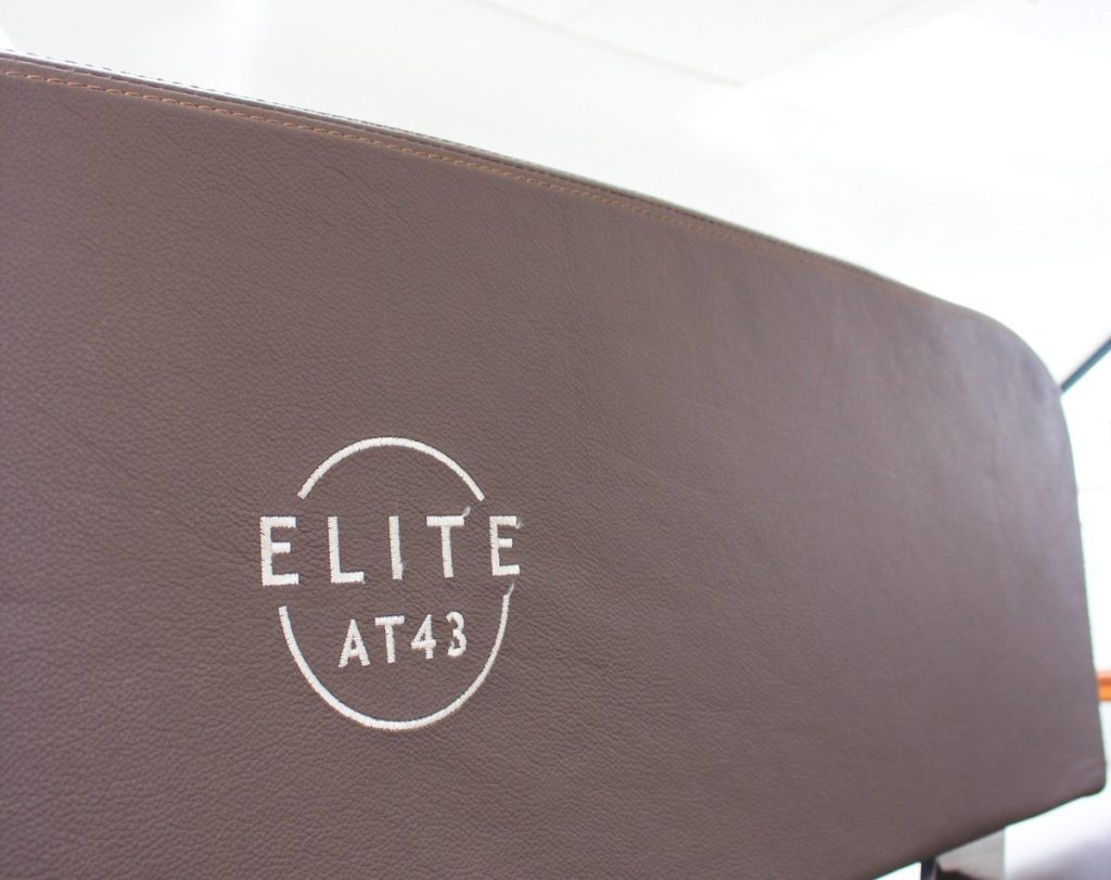 The Elite AT43 brand sits boldly and proudly on the captains seat. // Allan Tongs Boat Builders