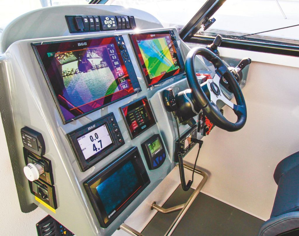 A LSB Catalyst superyacht tender's dash brimming with data – including info from the four 300hp Yamahas at the stern. // Supplied