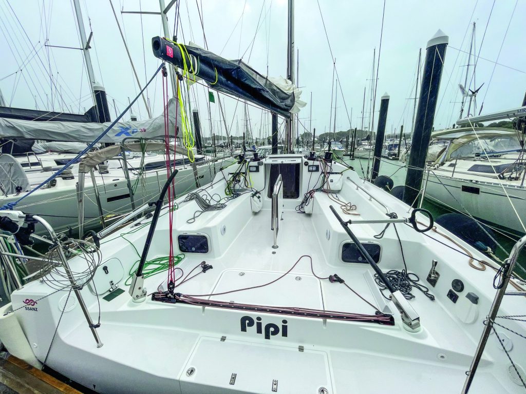 The wide cockpit is laid out nicely for short-handed sailing. With such a wide beam aft, the helmsman is carried high above the waves when the boat heels over.