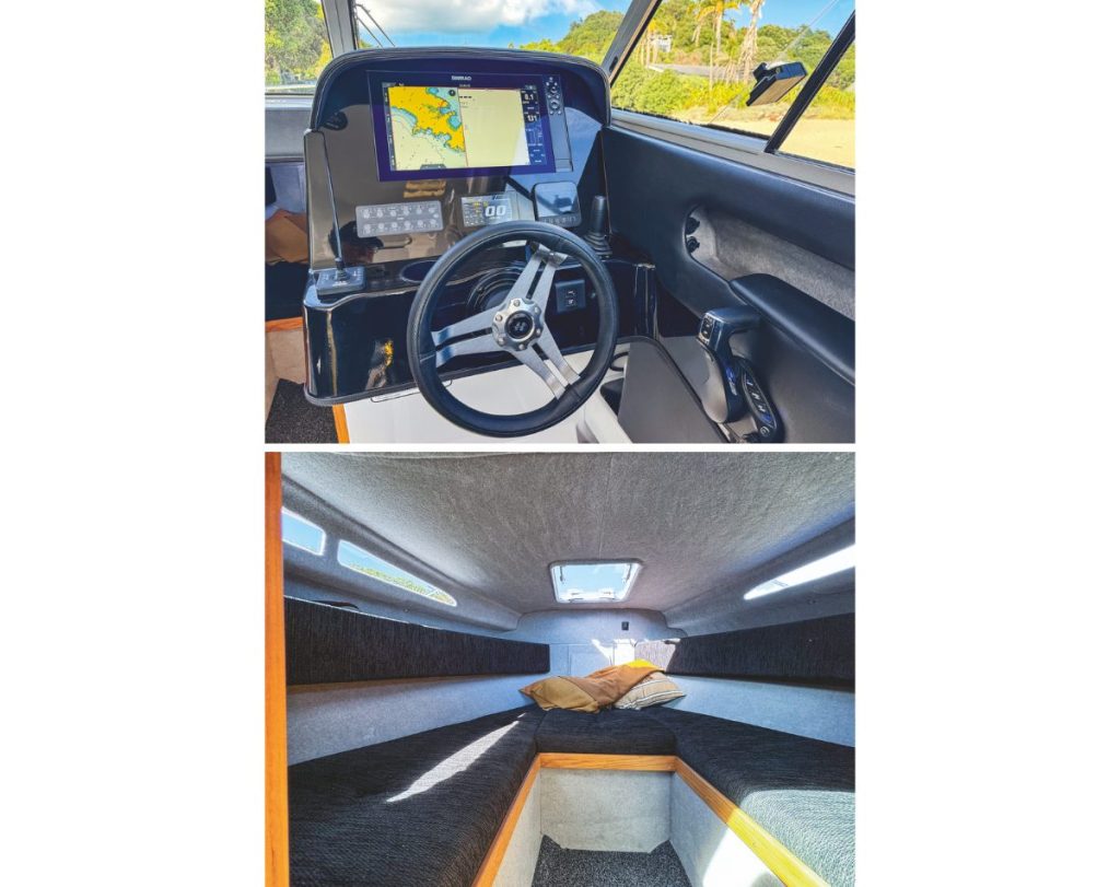 A conventional looking helm console, but with discreet and intuitive Anura controls all within easy reach; The v-berths are slightly shorter in the Overlander, but still generous.