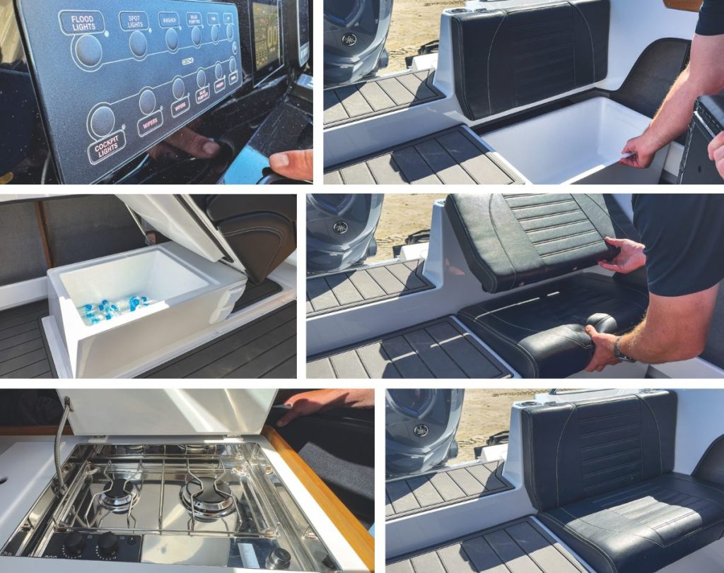 The Overlander gets all the premium features of the 725 range, including practical ones like the rear seat-bins common to most Haines Hunters.