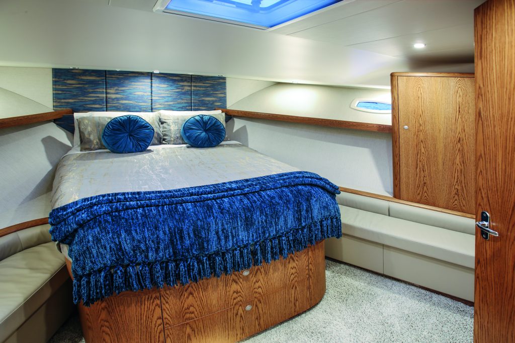 The main saloon is spacious and light; The details are what really sets this build apart. Bedrooms are sumptuous; The dining area and galley are just forward of the cockpit, inside the doors, with a guest cabin and day head on the port side.