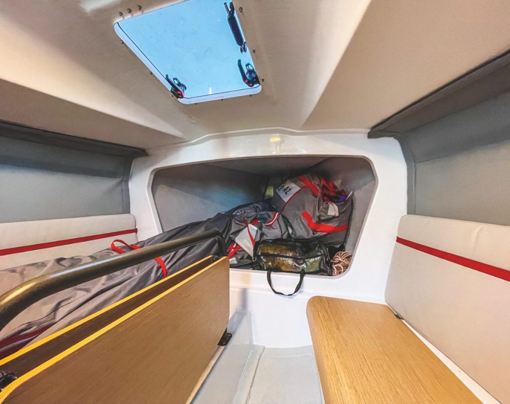 The open interior is ideal for sail stowage.