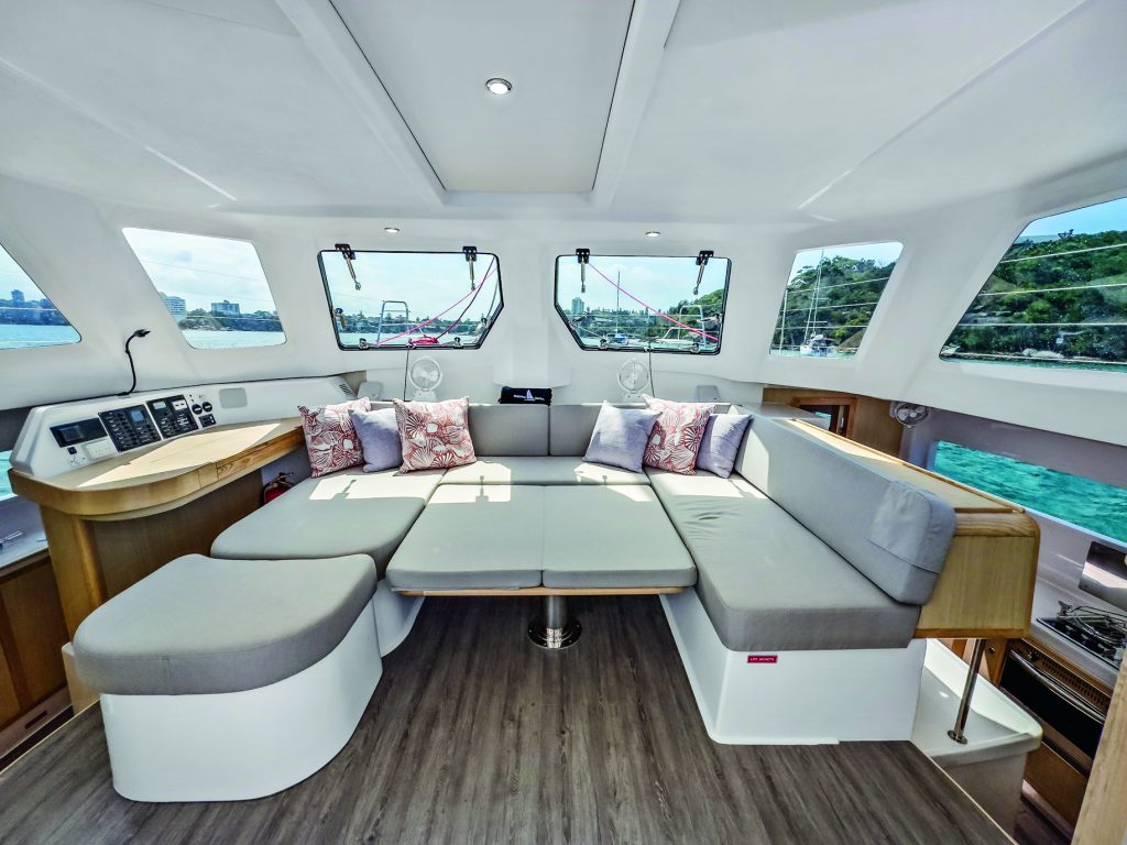 The Seawind 1170 has a light and airy saloon with trifold doors leading to the cockpit