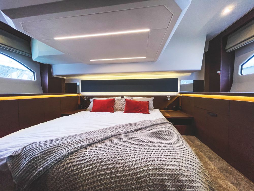 The luxurious midship master swung the deal, along with the ensuite bathroom. // Photo credit: Roger Mills