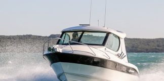 Wintry conditions on Buccaneer Six Fifteen test day; thank goodness for the snug hardtop. // Photo credit: Roger Mills / Boating New Zealand