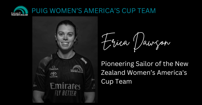 Erica Dawson Pioneering Sailor of the New Zealand Womens Americas Cup Team. Photo credit : Emirates Team New Zealand