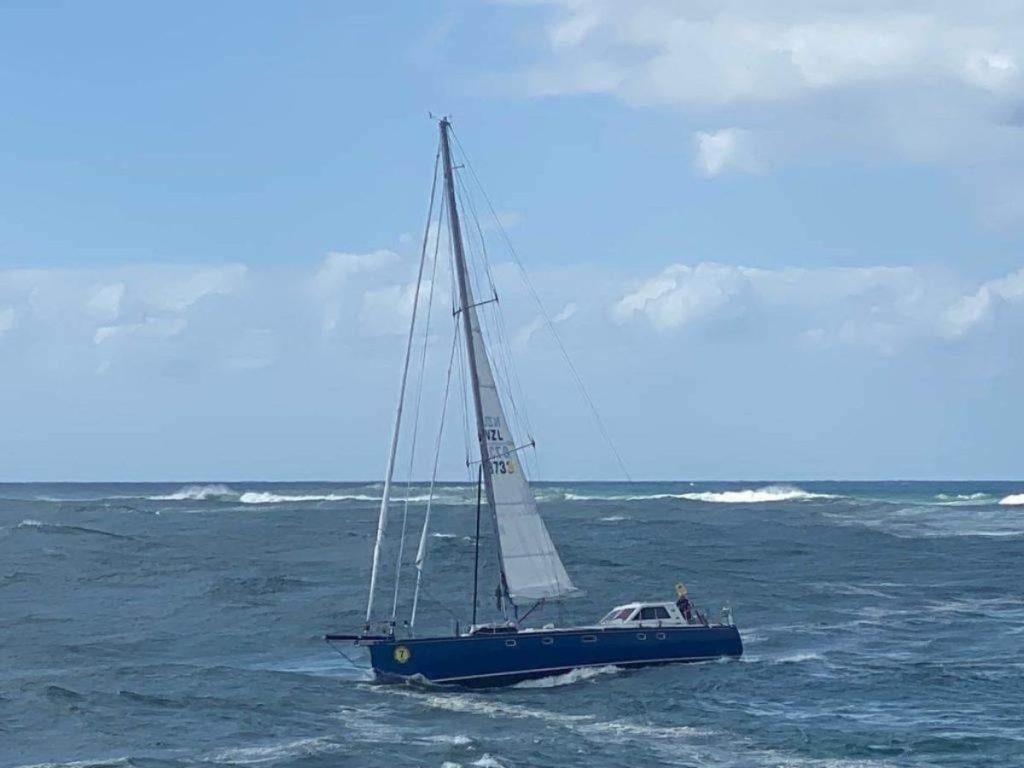 Sarau as she arrives in Southport in 2023 // Photo credit: Solo Trans-Tasman Yacht Challenge