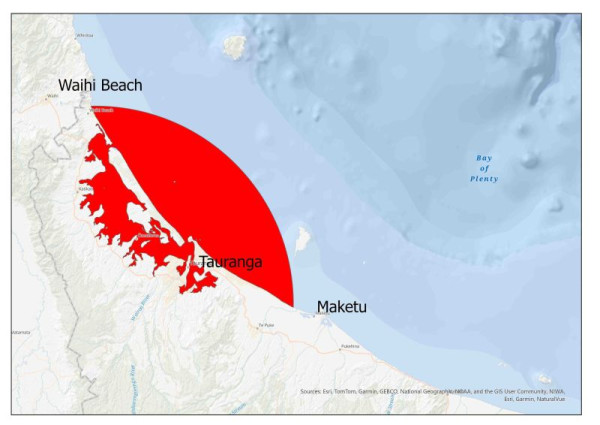 Affected area from Maketu Beach to Waihi Beach.