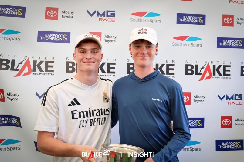 Nelsen Meacham and Louis Quere were announced as joint winners of the overall Sir Peter Blake Regatta Trophy // Photo credit: Insight Media