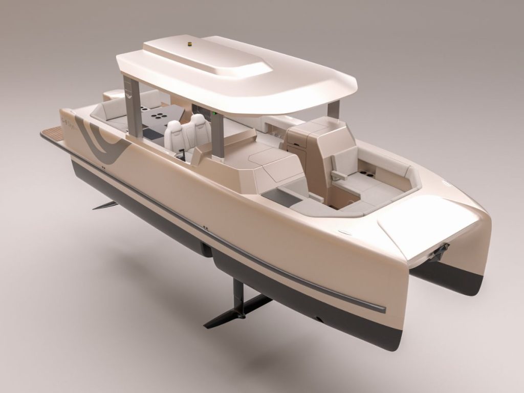 Vessev's VS–9 Skye is the world's latest electric hydrofoiling day boat. // Image: Vessev