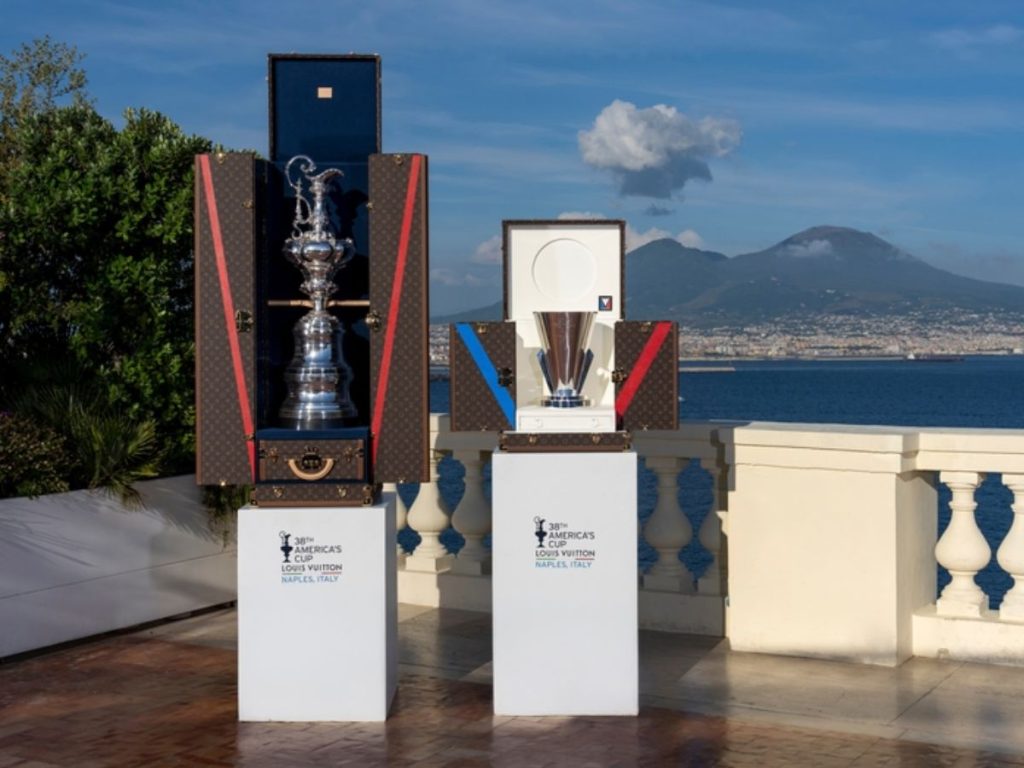 The America's Cup and Louis Vuitton Cup trophies in Naples, Italy. // Photo credit: Ian Roman / America's Cup