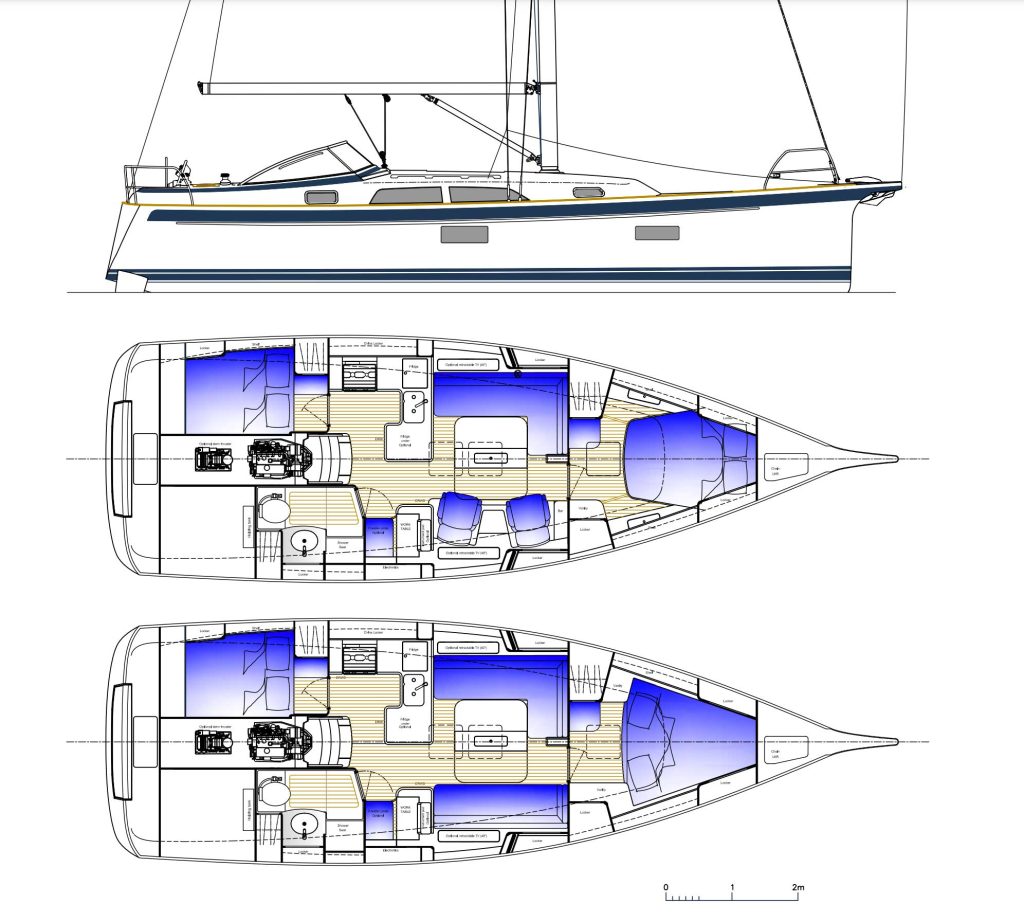 Layout options of the Hallberg-Rassy 370 // Photo credit: Hallberg-Rassy
