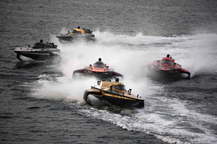 JEDDAH, SAUDI ARABIA - JANUARY 24: Emma Kimilainen (FIN) / Sam Coleman (GBR), Team Brady, leads the pack in the final 2 race during the E1 Series Jeddah GP on January 24, 2026 in Jeddah, Saudi Arabia. // Photo credit: Malcolm Griffiths / Getty Images