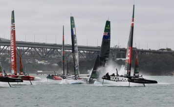 2026 SailGP Auckland. NZ vs France crash. // Photo credit: Boating NZ / Roger Mills