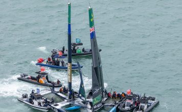 Peter Burling and Blair Tuke speak after SailGP Auckland crash Aftermath of the collision between the Black Foils SailGP Team helmed by Peter Burling and DS Automobiles SailGP Team France helmed by Quentin Delapierre, with support boats of the SailGP Fleet, on Race Day 1 of the ITM New Zealand Sail Grand Prix in Auckland, New Zealand. Saturday 14 February 2026. Rolex SailGP Championship Event 2 2026 Season. Photo: Simon Bruty for SailGP.