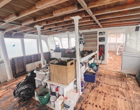 The vessel was in need of considerable work, much of which has been undertaken by the owner together with a raft of volunteers. Progress has been made, she has been re-caulked and repainted and the interior is awaiting its new fitout.