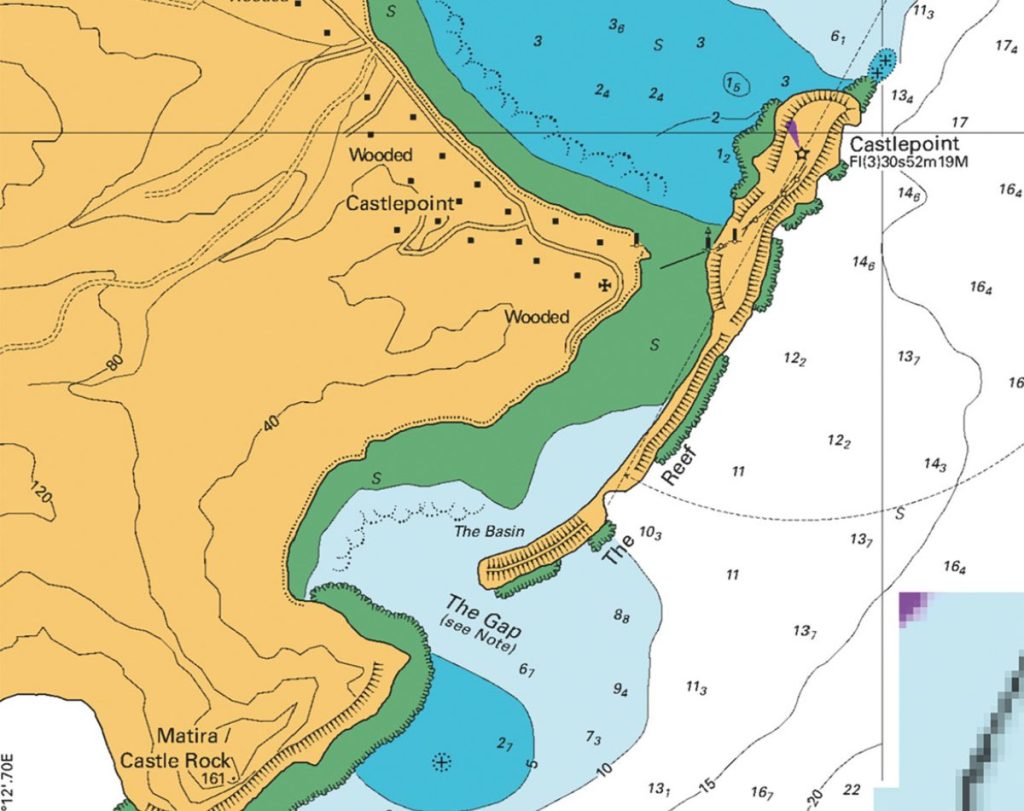 The nautical chart showing Castlepoint.