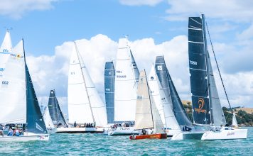 Fleet at the start of the 2025 PIC Harbour Classic, Waitematā Harbour (A vibrant fleet takes to the Waitematā Harbour as the PIC Harbour Classic returns this weekend) // Photo credit: Live Sail Die