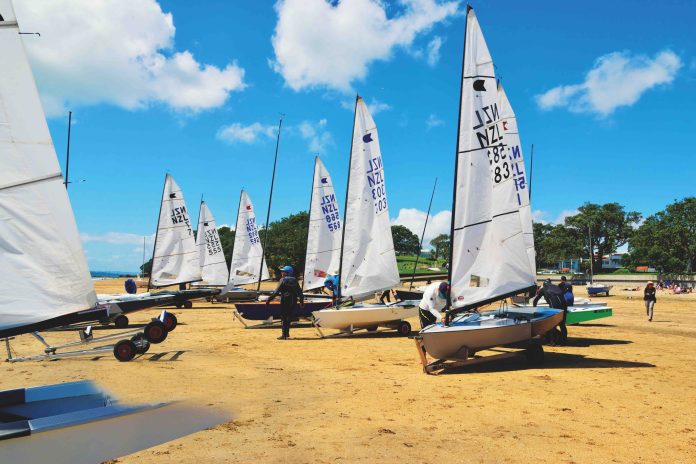Rigging up at the Wakatere Boating Club.