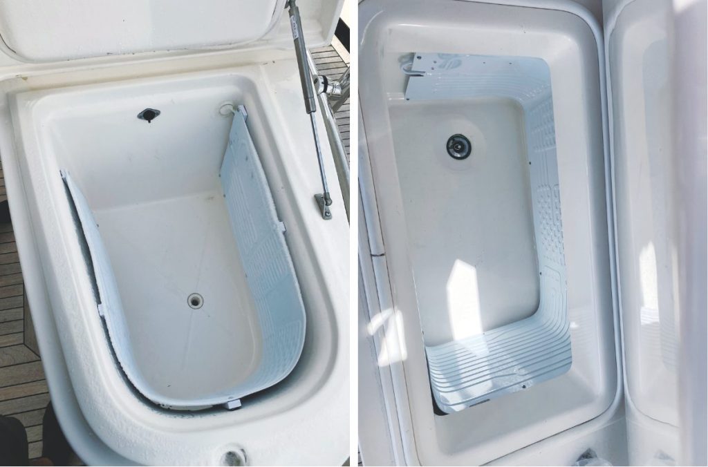 Kit refigeration installed in a Riviera; and a kit freezer installed in a Maritimo motor yacht.