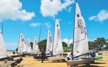Rigging up at the Wakatere Boating Club.