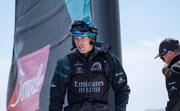 Emirates Team New Zealand sail their AC40 in Auckland. // Photo credit: Emirates Team New Zealand