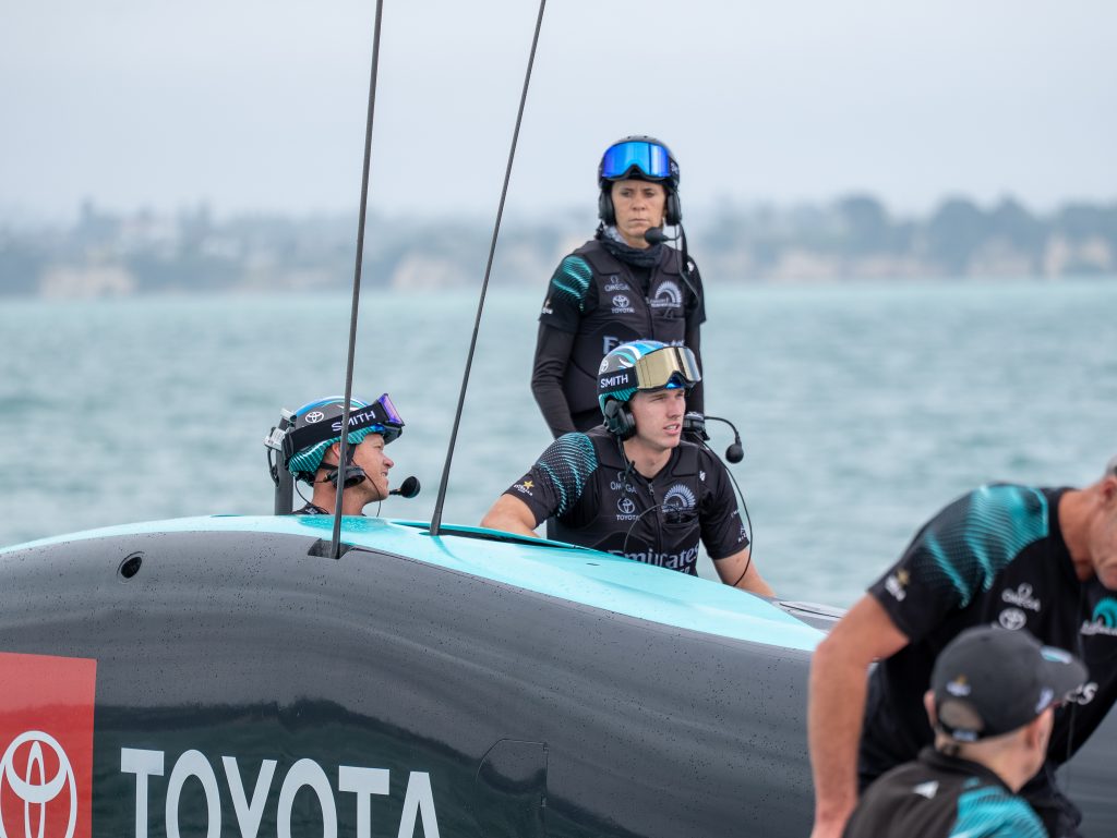 Emirates Team New Zealand sail their AC75 Taihoro in Auckland for the first time during the Louis Vuitton 38th America’s Cup // Photo credit: Emirates Team New Zealand