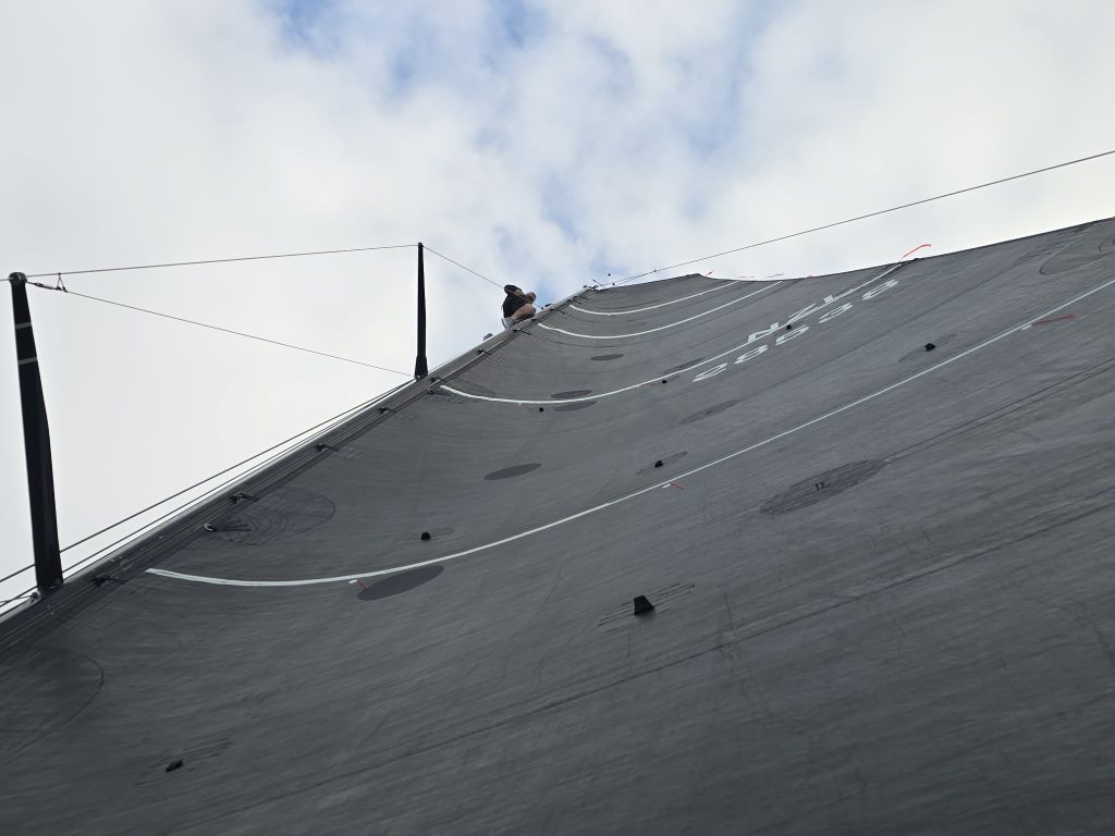 Up the sail on Motorboat III. // Photo credit: Josh Tucker / Motorboat III