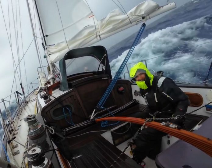 2026 GGR Israeli entrant Daniel Pinksky is currently sailing solo across the Atlantic for his 4000-mile GGR qualifier, filing daily Starlink video clips on Facebook that will have 30,000 views in the first few hours! He has to use a computer and open Starlink, banned in the GGR. There are currently six GGR sailors in the Atlantic completing mandatory GGR qualifiers. // Photo credit: Daniel Pinksky
