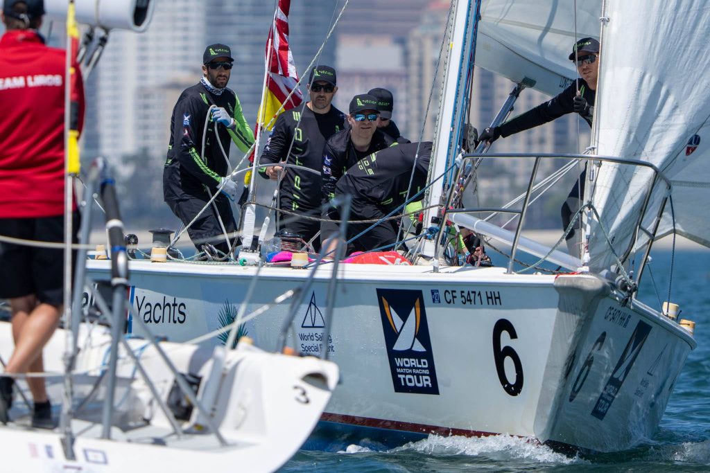 Chris Poole Riptide Racing, USA; Crew: Joachim Aschenbrenner, Bernardo Freitas, Mal Parker, Lars-Peter Rosendahl, Harry West. 2026 LBYC Congressional Cup, Day 1. Long Beach Yacht Club, Long Beach, CA. April 29, 2026. // Photo: Ian Roman / WMRT