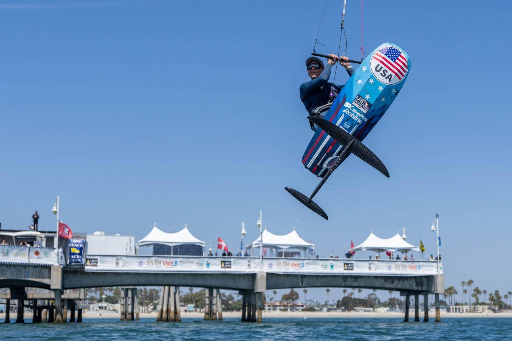Daniela Moroz, 6x Formula Kite World Champion, 4x US Rolex Yachtswoman of the Year making a visit to the Congressional Cup Stadium at Belmont Pier . 2026 LBYC Congressional Cup, Day 3. Long Beach Yacht Club, Long Beach, CA. May 01, 2026. // Photo credit: Ian Roman / WMRT
