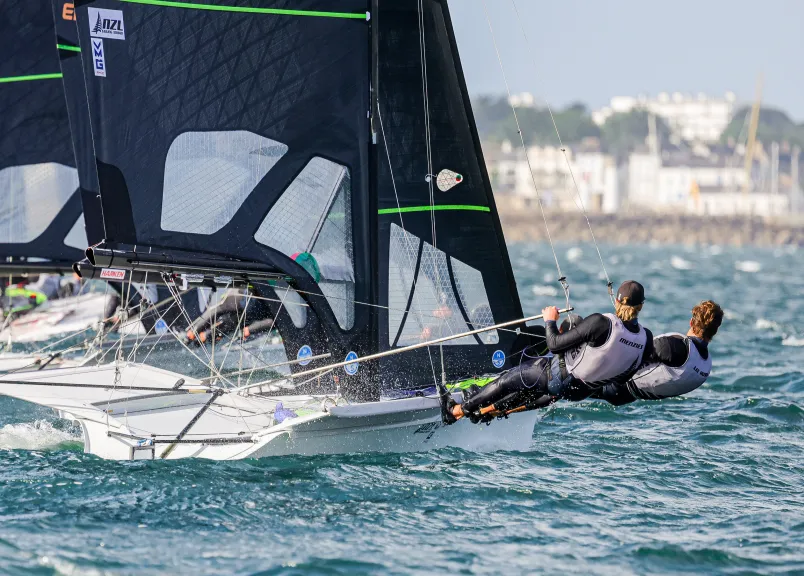 Seb Menzies and George Lee Rush are seventh overall after two days. Photos / Sailing Energy