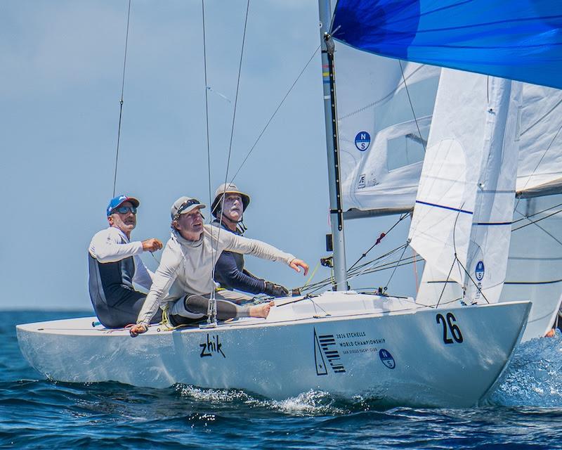 James Mayo, Paul Cayard, and Ben Lamb aboard Magpie AUS 1526 win the 2026 Etchells World Championship at San Diego Yacht Club - photo. // Photo credit: Mark Albertazzi