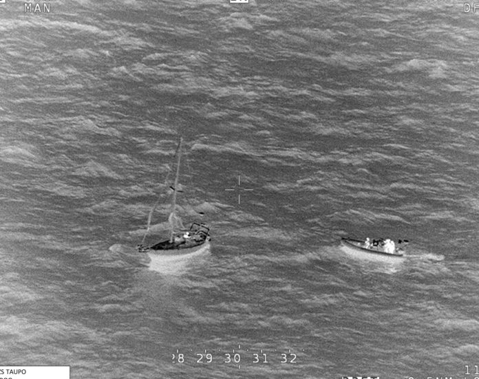 Boxing Kangaroo and a Royal New Zealand Navy RHIB photographed from a Royal New Zealand Air Force P-8A Poseidon. // NZDF
