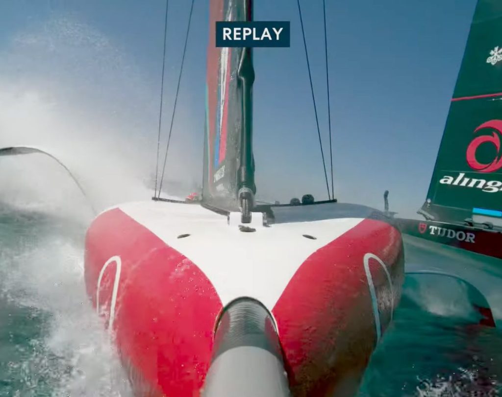 Some aggressive moves and close calls in Race 5. AC38 Sardinia Prelims - Race 5 // Photo credit: America's Cup media
