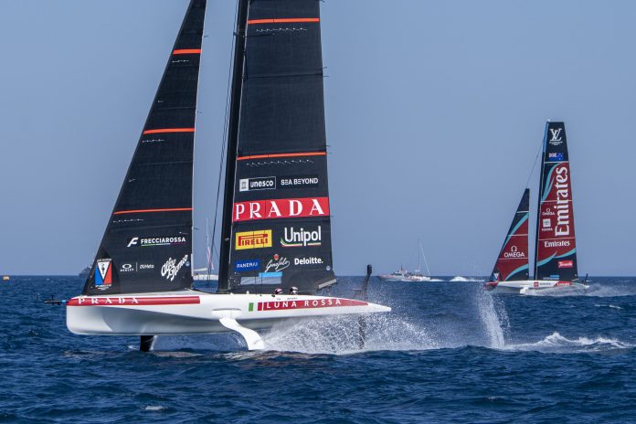 Final race (Match race), Luna Rossa (principal) up against ETNZ (principal) in the Preliminary Regatta held in Sardinia for the 38th Louis Vuitton Cup (2027) // Photo credit: America Cup media Final race (Match race), Luna Rossa (principal) up against ETNZ (principal) in the Preliminary Regatta held in Sardinia for the 38th Louis Vuitton Cup (2027) // Photo credit: America Cup media