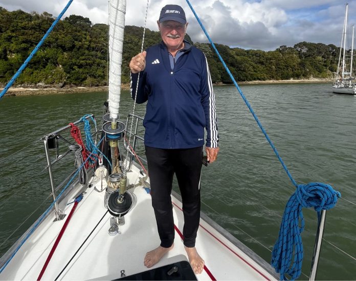 Malcolm Dickson and Sarau, the yacht he will sail in the 2026 Solo Trans-Tasman Yacht Challenge. // Photo credit: Boating New Zealand