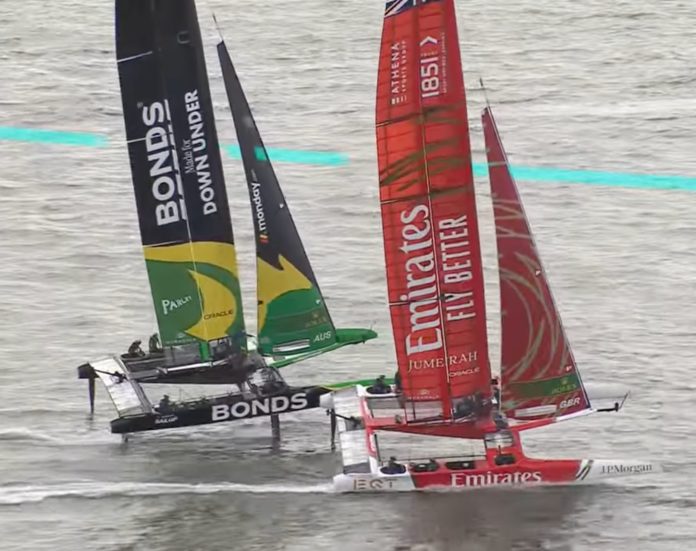 Final race showdown. 2026 SailGP New York. BONDS Flying Roos take the win. // Photo credit: SailGP media (screen grab) Final race showdown. 2026 SailGP New York. BONDS Flying Roos take the win. // Photo credit: SailGP media (screen grab)