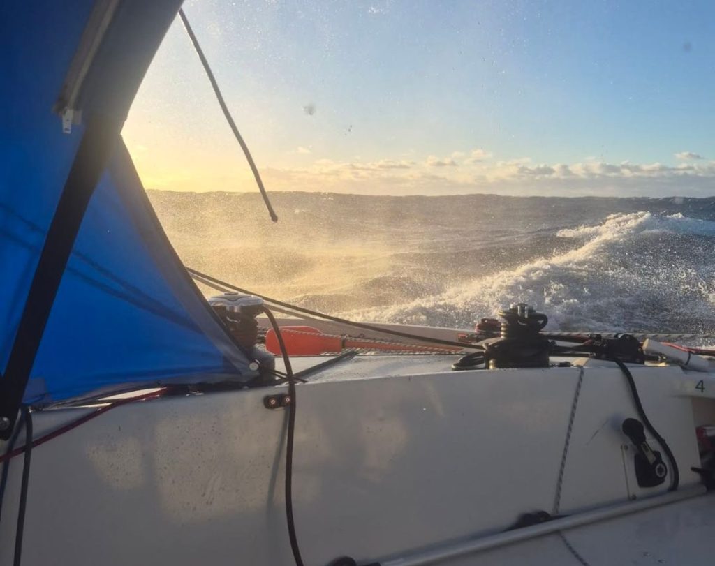 A view out the side of Guy Chester's Crowther trimaran during the 2026 Solo Trans-Tasman Yacht Challenge. // Photo credit: Guy Chester