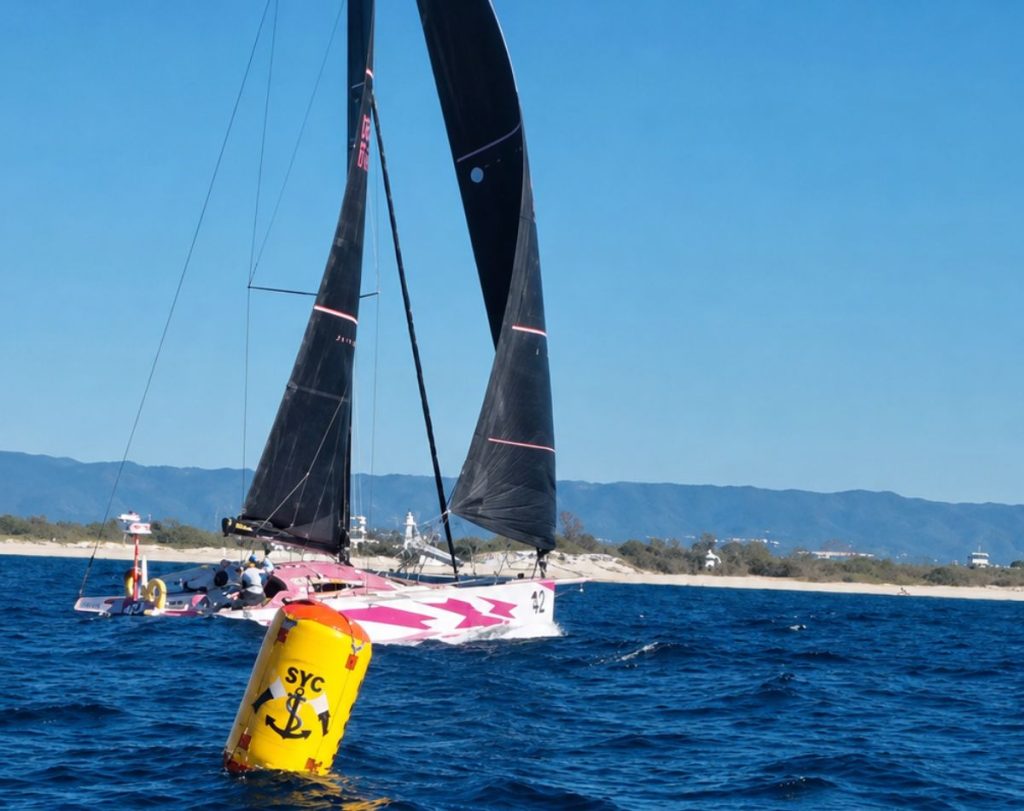 Sharon Ferris-Choat crosses the finish line in the 2026 Solo Trans-Tasman Yacht Challenge // Photo credit: Solo Trans-Tasman Yacht Challenge (FB)