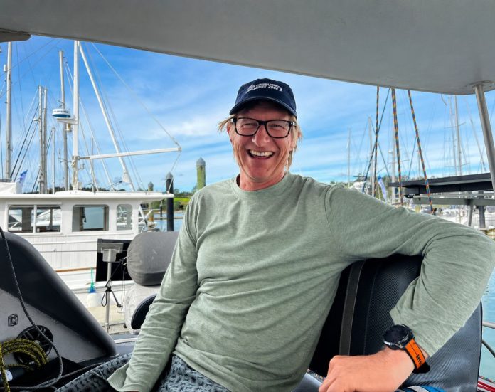 James Foster and Electron before the start of the 2026 Solo Trans-Tasman Yacht Challenge // Photo credit: Kirsten Thomas