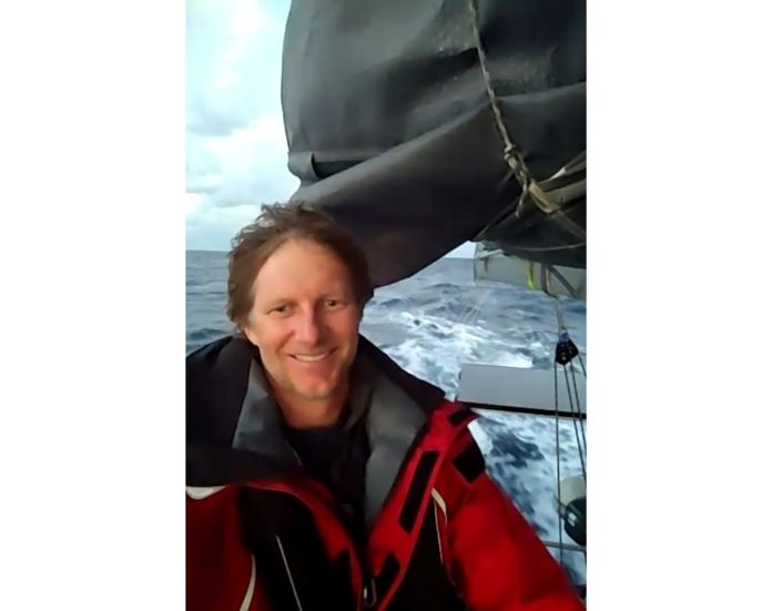 James Foster before arriving in Southport during the 2026 Solo Trans-Tasman Yacht Challenge // Photo credit: Chris Woodhams / Boating New Zealand