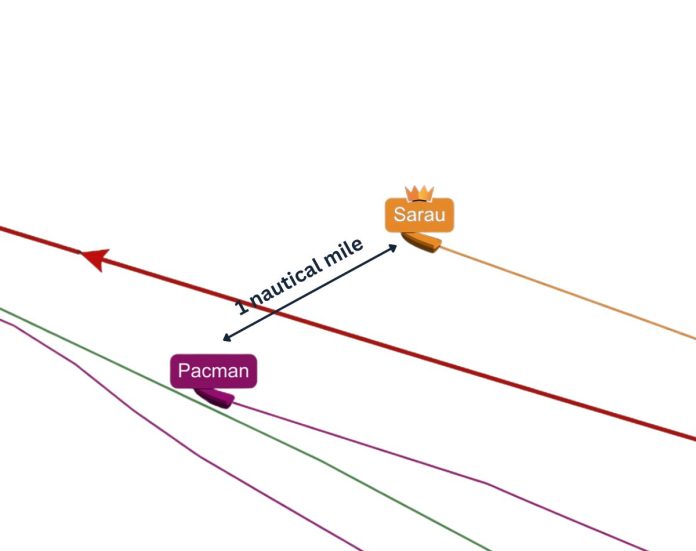 1 nautical mile separates Sarau and Pacman in the 2026 Solo Trans-Tasman Yacht Challenge // YTB (screen grab)
