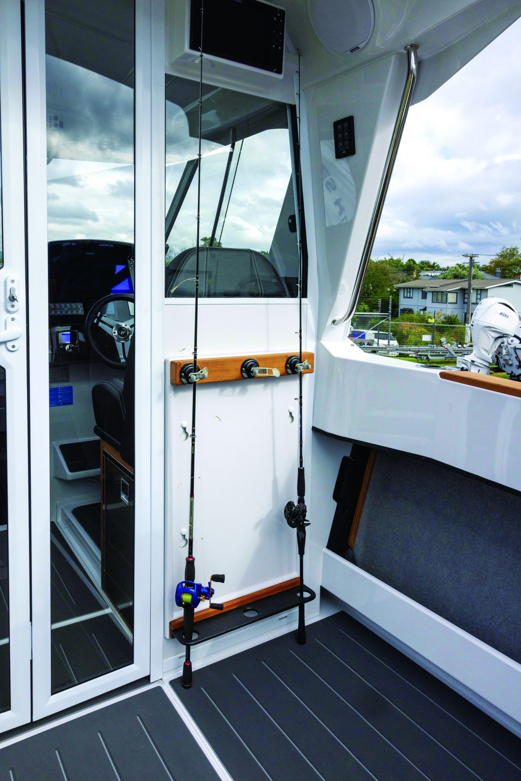 Cockpit MFD, removeable rod rack/seat module, Eberspacher diesel heating system with demister also serves the cockpit shower. // Photo credit: supplied.