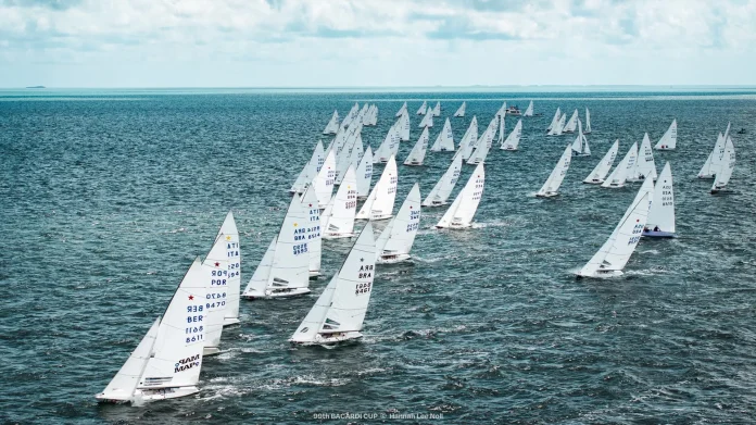 A heavy air Star start on day 1 of the 99th Bacardi Cup. // Photo credit: Hannah Lee Nol