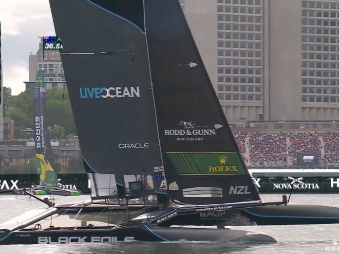 Black Foils in the 2026 Halifax Group A Race 1b // SailGP Media (screen grab)