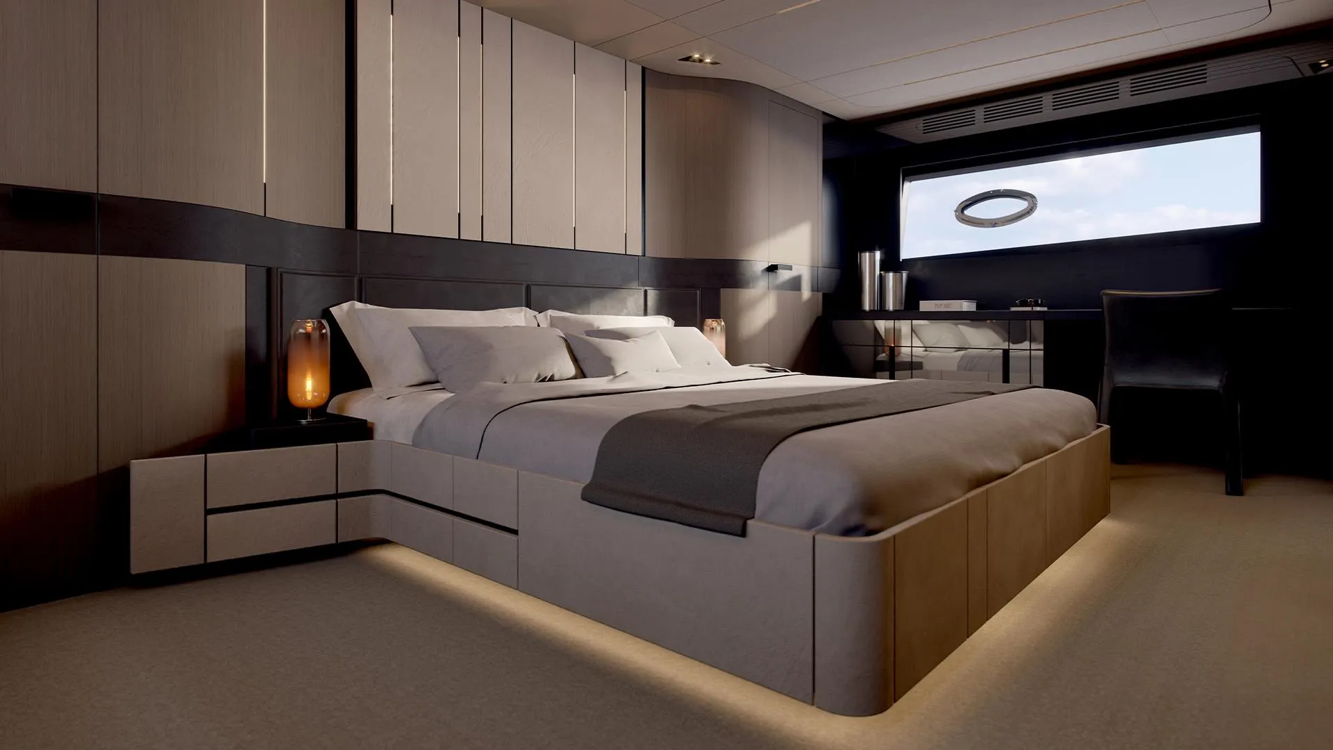 Main cabin of the Pershing GTX90. // Photo credit: Pershing
